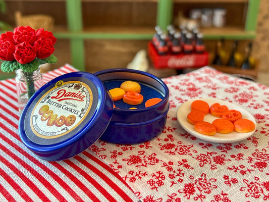 Dollhouse Butter Cookie Tin Box with Cookies, 1:6 Scale  - Dollhouse Kitchen Decor __etsy:7960298901