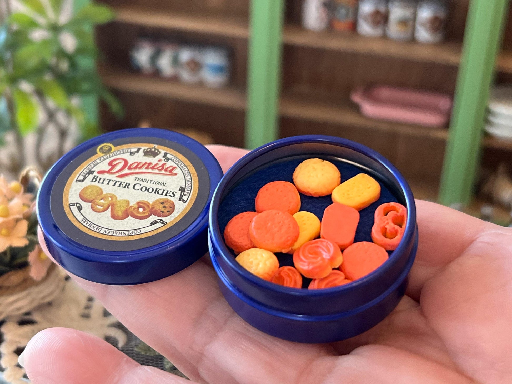 Dollhouse Butter Cookie Tin Box with Cookies, 1:6 Scale  - Dollhouse Kitchen Decor __etsy:7960298753