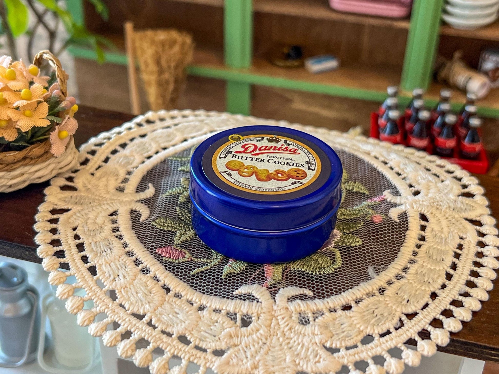 Dollhouse Butter Cookie Tin Box with Cookies, 1:6 Scale  - Dollhouse Kitchen Decor __etsy:7912344986