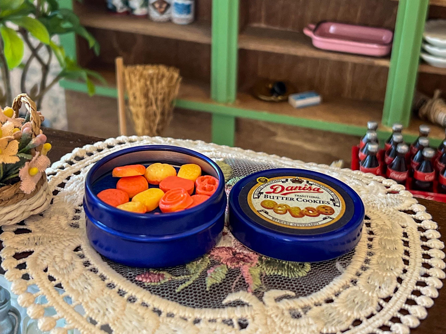 Dollhouse Butter Cookie Tin Box with Cookies, 1:6 Scale  - Dollhouse Kitchen Decor __etsy:7960298743