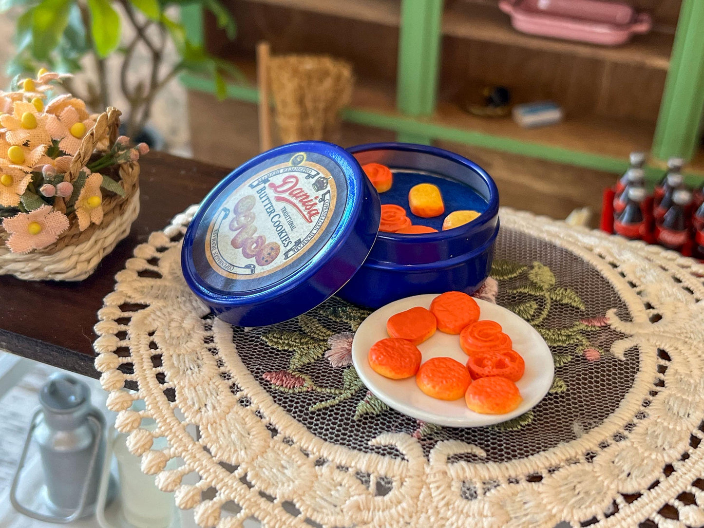 Dollhouse Butter Cookie Tin Box with Cookies, 1:6 Scale  - Dollhouse Kitchen Decor __etsy:7960298757