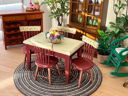 Dollhouse Dining Set – Distressed Painted Table & Chairs, 1:12 Scale __etsy:6613563088
