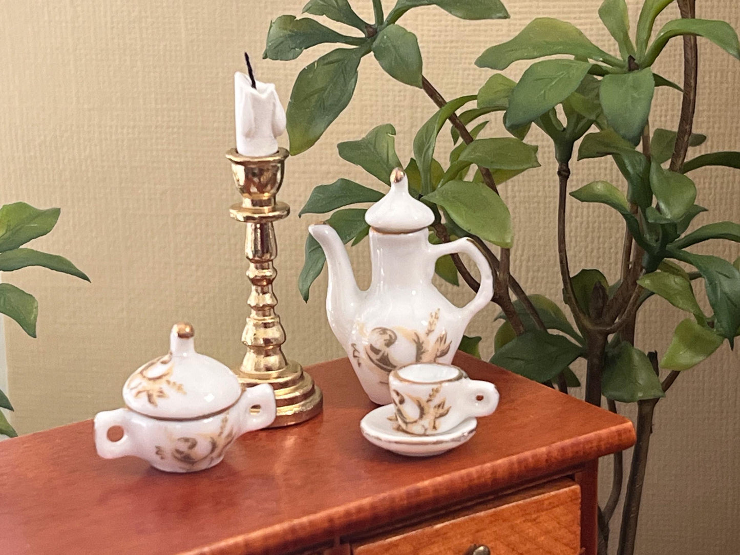 Dollhouse Golden Candlestick Holder 1:6 Scale –  Miniature Antique Metal Tabletop Decor __etsy:7010301059