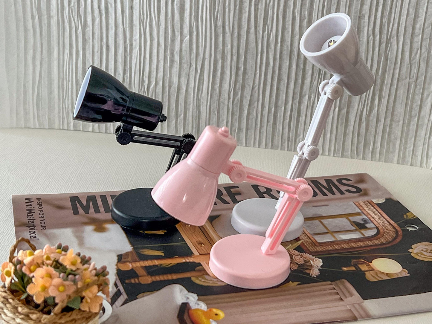 Dollhouse LED Reading Lamp  – 1:6 Portable Plastic Lamp Battery Included - White, Pink, Black __etsy:7672667412