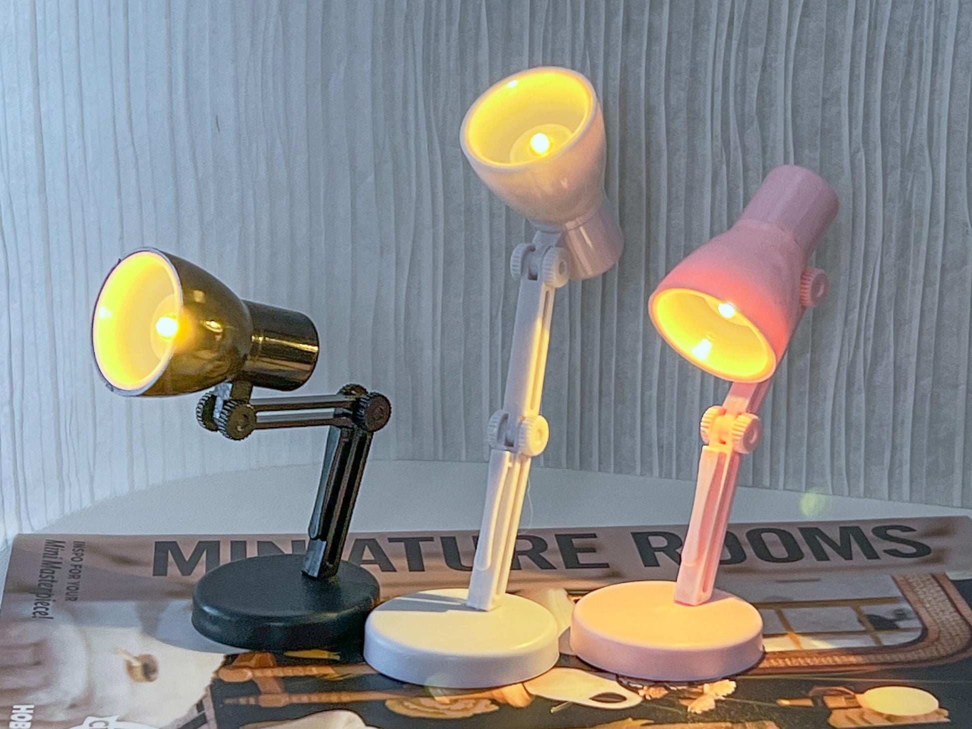 Dollhouse LED Reading Lamp  – 1:6 Portable Plastic Lamp Battery Included - White, Pink, Black __etsy:7720622749