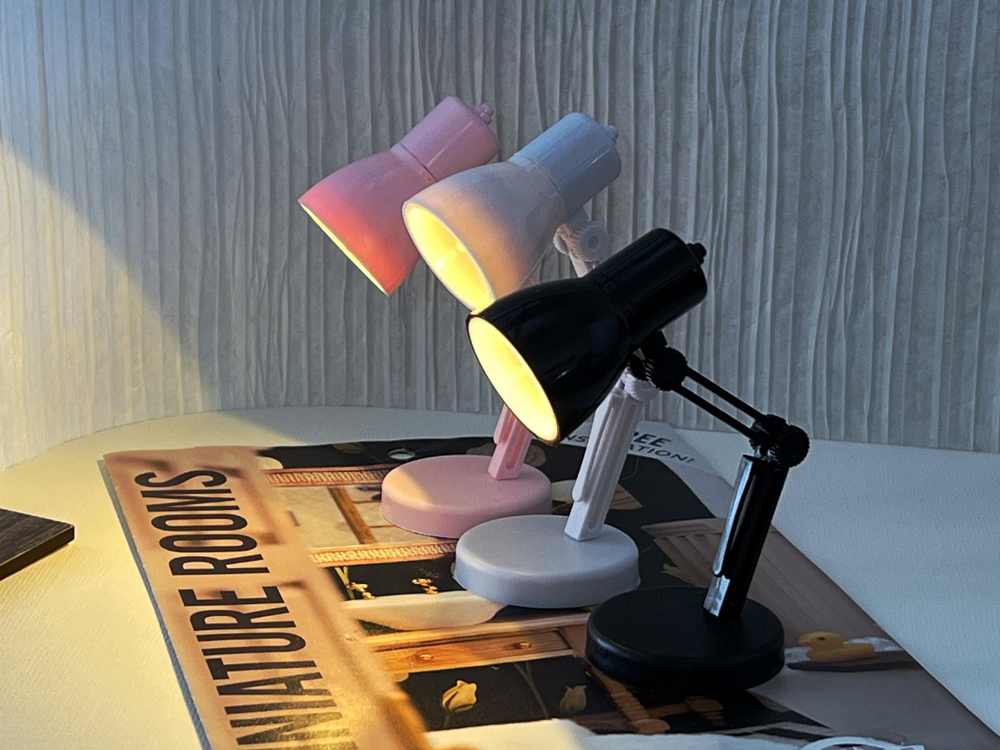 Dollhouse LED Reading Lamp  – 1:6 Portable Plastic Lamp Battery Included - White, Pink, Black __etsy:7672667420