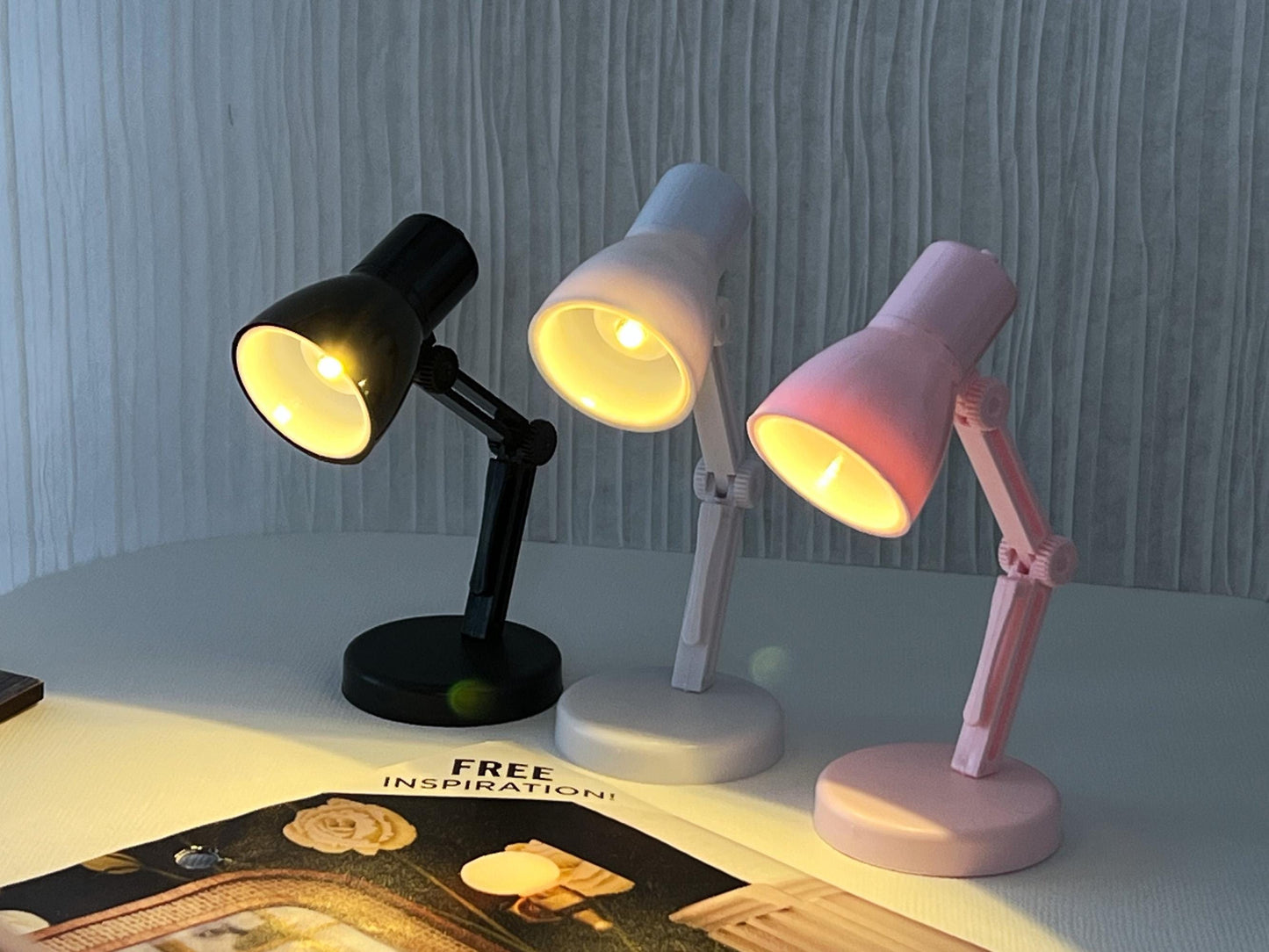 Dollhouse LED Reading Lamp  – 1:6 Portable Plastic Lamp Battery Included - White, Pink, Black __etsy:7720622719