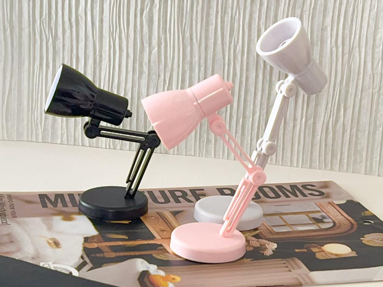 Dollhouse LED Reading Lamp  – 1:6 Portable Plastic Lamp Battery Included - White, Pink, Black __etsy:7720622723