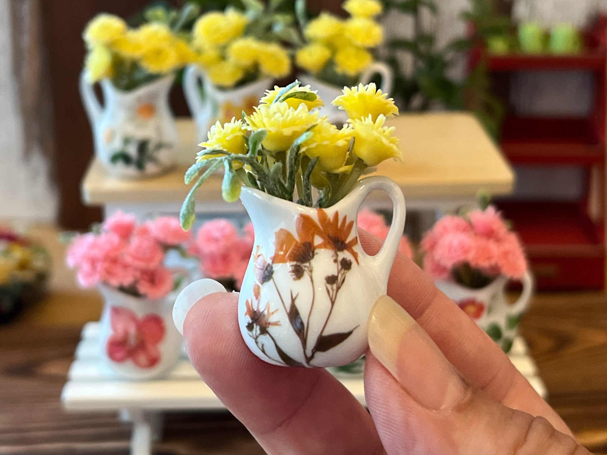 Dollhouse Miniature Ceramic Vase with Flowers - 1:6 Scale Barbie Decor __etsy:6328187064