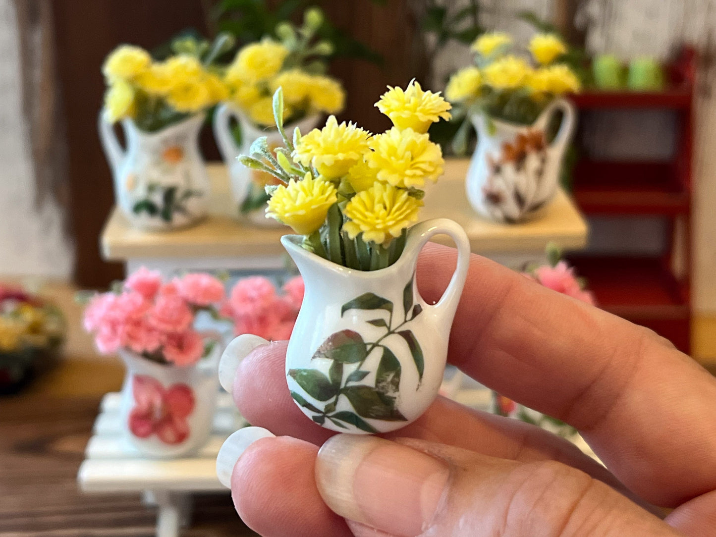 Dollhouse Miniature Ceramic Vase with Flowers - 1:6 Scale Barbie Decor __etsy:6376254379
