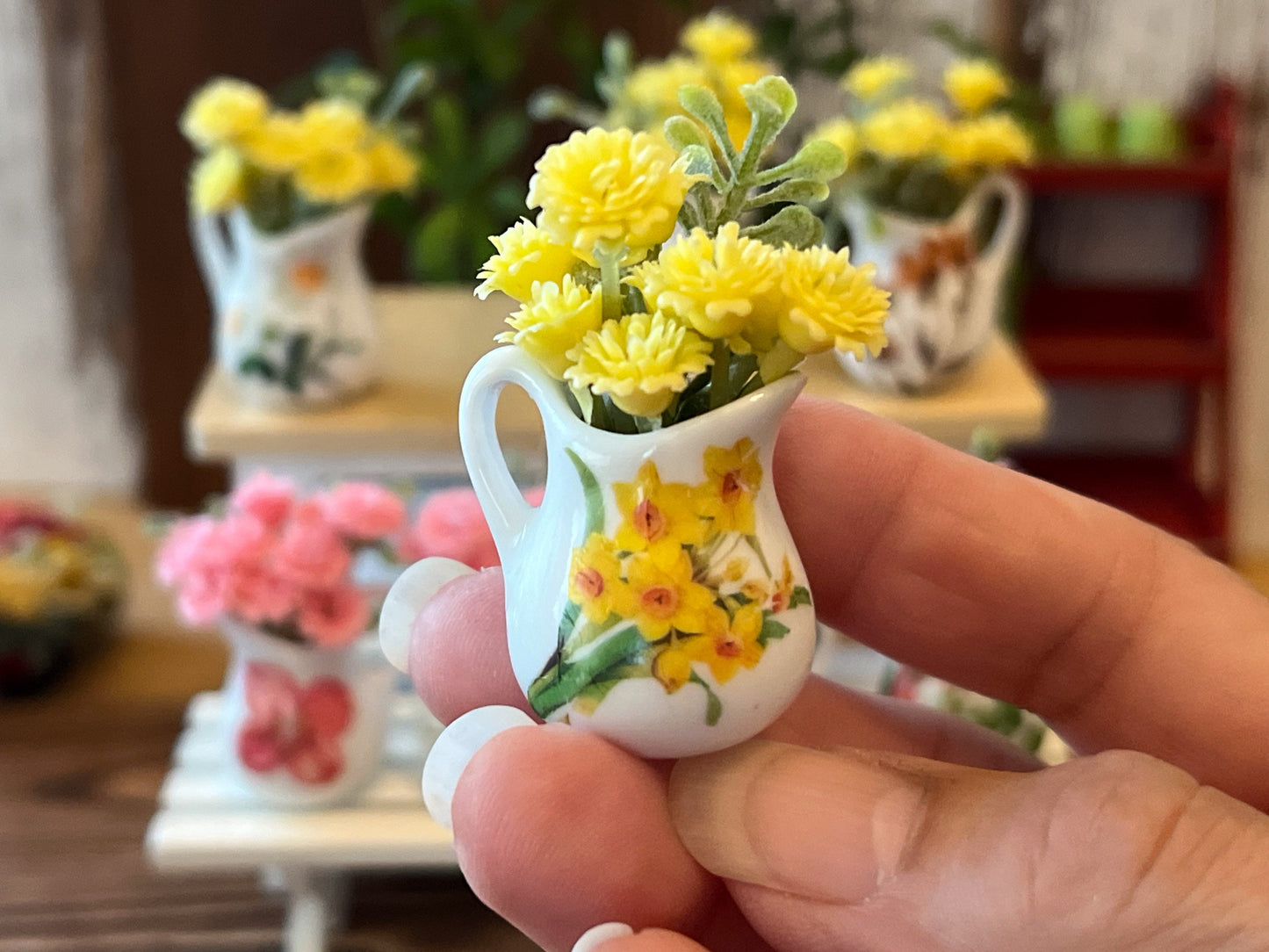 Dollhouse Miniature Ceramic Vase with Flowers - 1:6 Scale Barbie Decor __etsy:6376254413