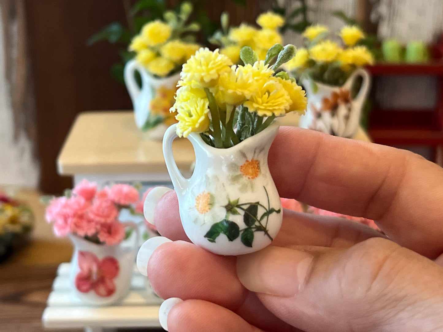 Dollhouse Miniature Ceramic Vase with Flowers - 1:6 Scale Barbie Decor __etsy:6328187092
