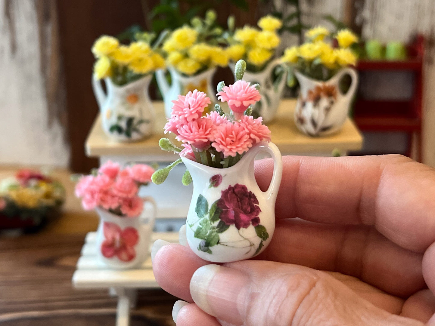 Dollhouse Miniature Ceramic Vase with Flowers - 1:6 Scale Barbie Decor __etsy:6328187126