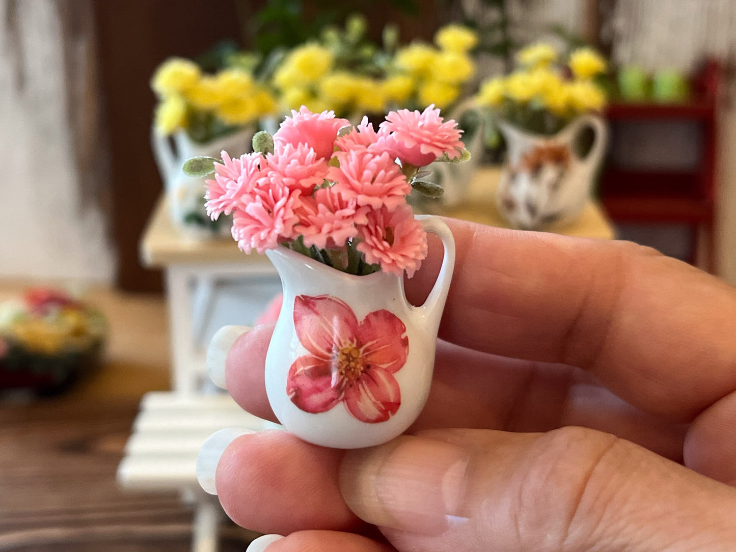 Dollhouse Miniature Ceramic Vase with Flowers - 1:6 Scale Barbie Decor __etsy:6328187124