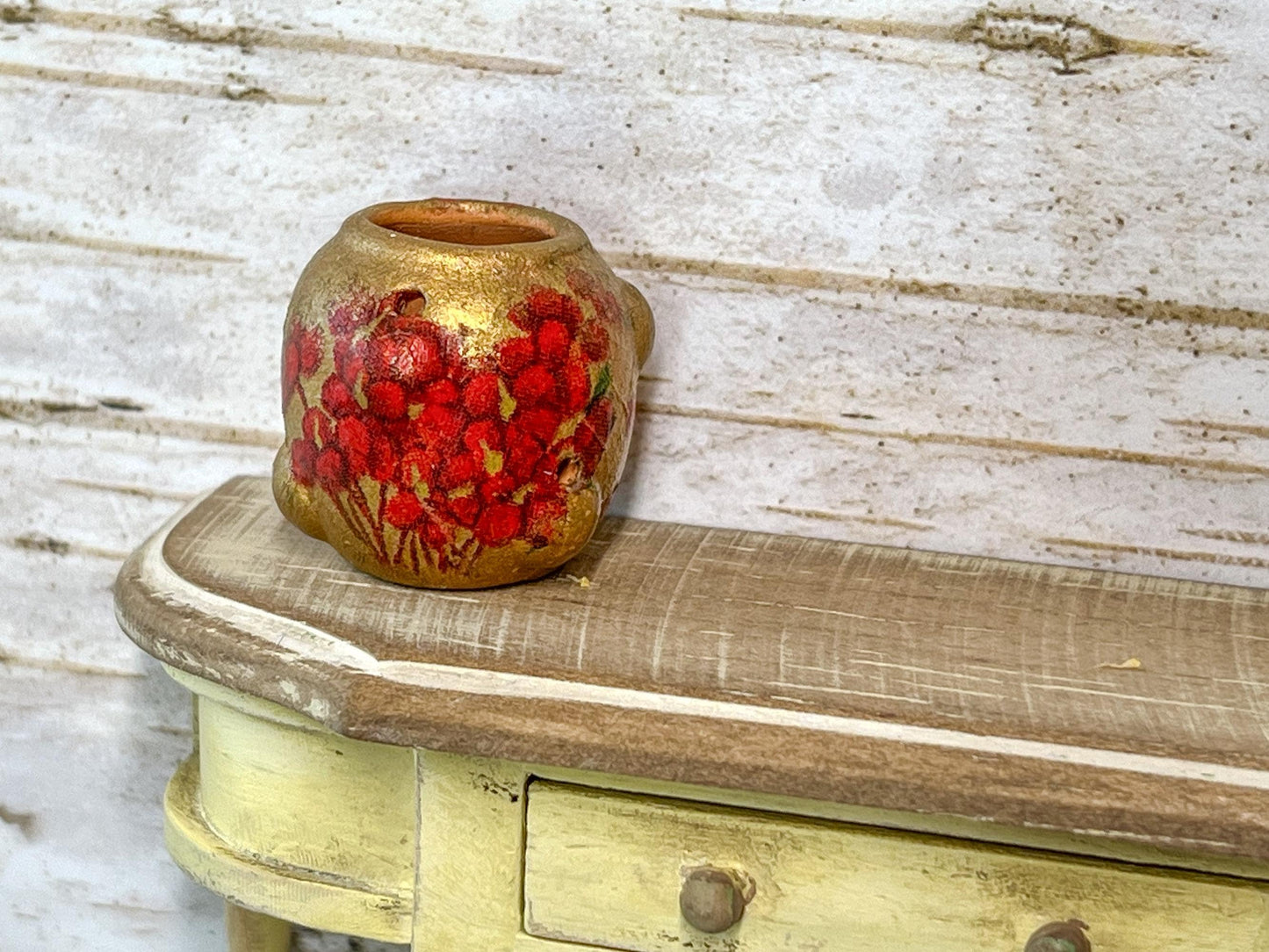 Dollhouse Miniature Gold Terracotta Strawberry Pocket Jar – 1:12 Scale Dollhouse Garden & Kitchen Decor __etsy:6729368298