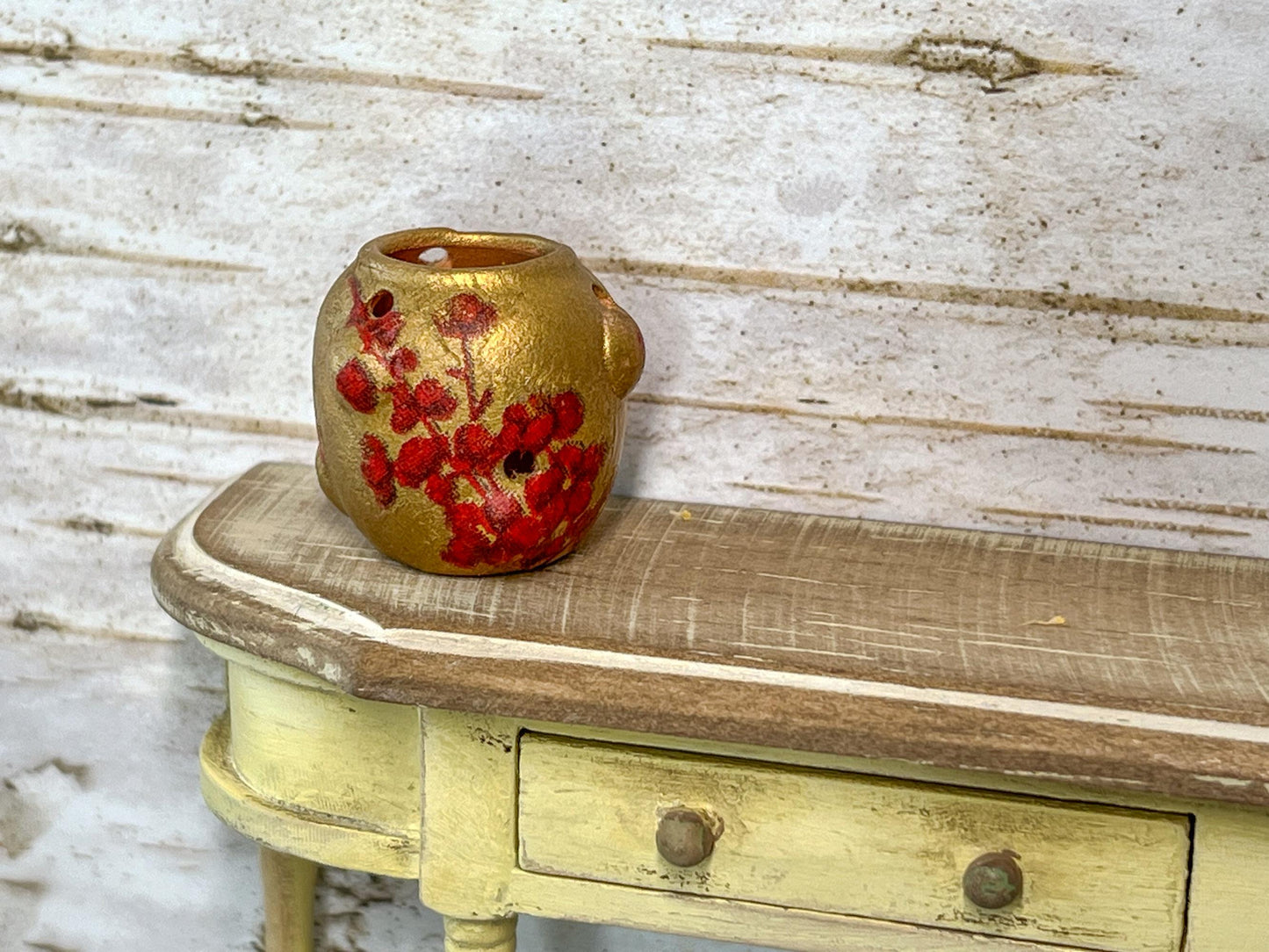 Dollhouse Miniature Gold Terracotta Strawberry Pocket Jar – 1:12 Scale Dollhouse Garden & Kitchen Decor __etsy:6729368300