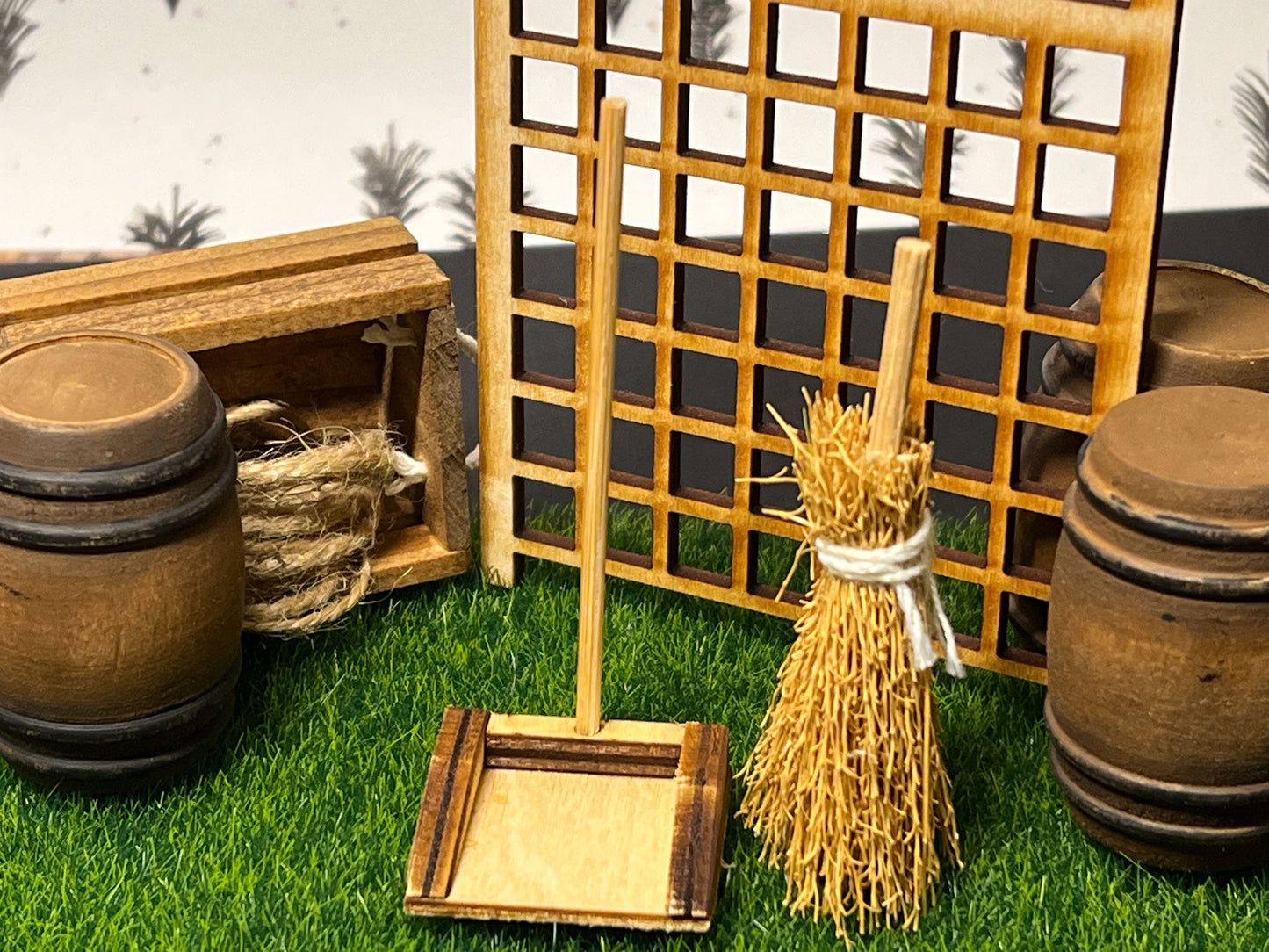 Dollhouse Miniature Retro Wooden Broom and Dustpan Set, 1:12 Scale __etsy:5543395467