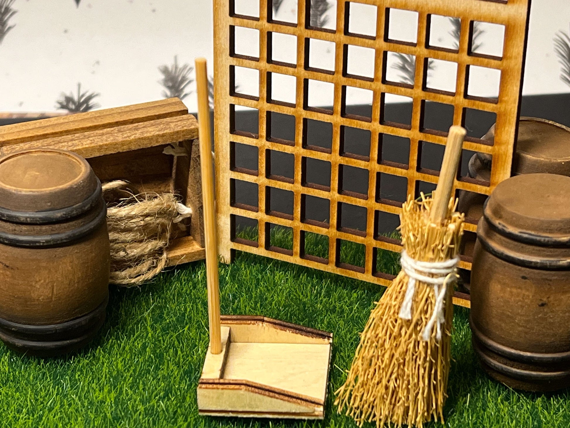 Dollhouse Miniature Retro Wooden Broom and Dustpan Set, 1:12 Scale __etsy:5543395487
