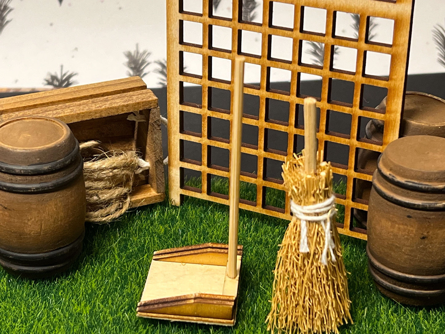 Dollhouse Miniature Retro Wooden Broom and Dustpan Set, 1:12 Scale __etsy:5543395485