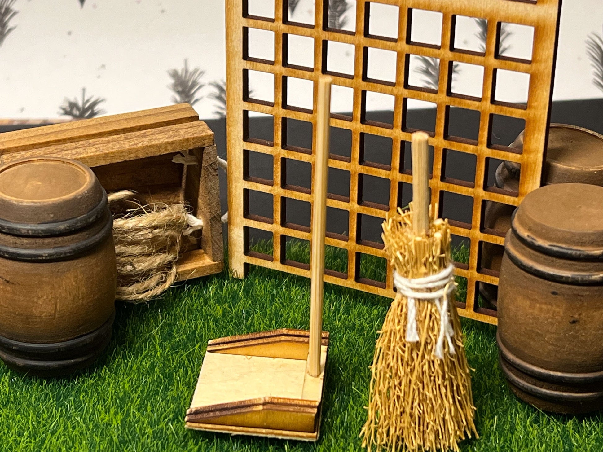 Dollhouse Miniature Retro Wooden Broom and Dustpan Set, 1:12 Scale __etsy:5543395485