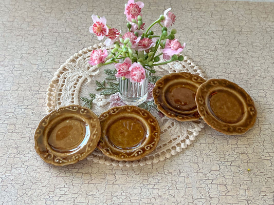 Dollhouse Miniature Round Brown-Beige Dinner Plate Set – 1:6 Scale Dollhouse Ceramic Tableware (Set of 4) Dollhouse Table Decor __etsy:6235784066