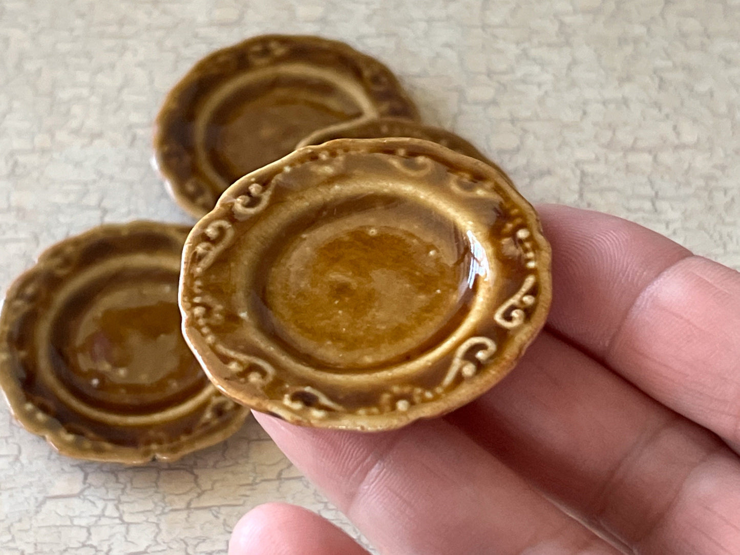 Dollhouse Miniature Round Brown-Beige Dinner Plate Set – 1:6 Scale Dollhouse Ceramic Tableware (Set of 4) Dollhouse Table Decor __etsy:6235783926