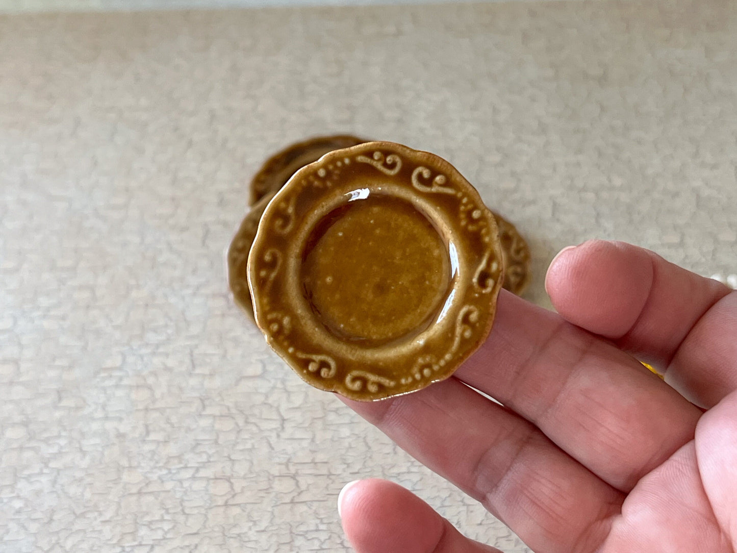 Dollhouse Miniature Round Brown-Beige Dinner Plate Set – 1:6 Scale Dollhouse Ceramic Tableware (Set of 4) Dollhouse Table Decor __etsy:6283842169