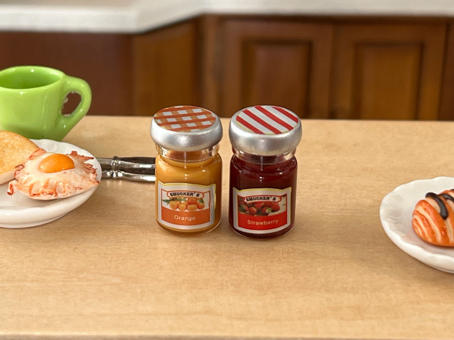 Dollhouse Miniature 1:12 Scale Smucker's Strawberry & Orange Jelly Set – Iconic Kitchen Pantry Decor - Preserve Fruit Spread in Glass Jar __etsy:6099230751
