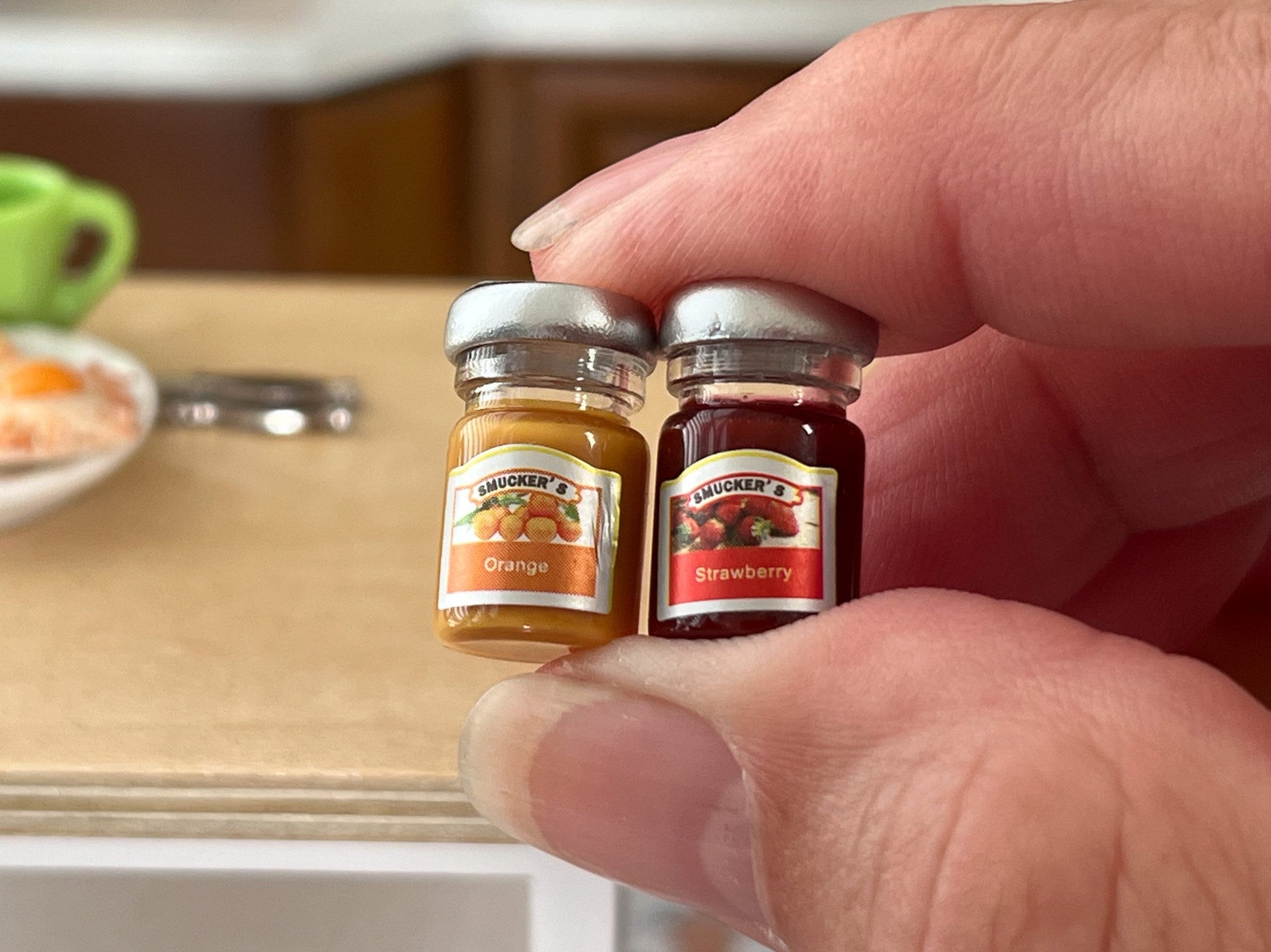 Dollhouse Miniature 1:12 Scale Smucker's Strawberry & Orange Jelly Set – Iconic Kitchen Pantry Decor - Preserve Fruit Spread in Glass Jar __etsy:6051160254