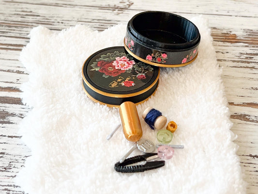 Dollhouse Miniature Sewing Kit – 1:12 Scale Dollhouse Accessory | Vintage Box with Thread, Buttons & Needles __etsy:6860941105