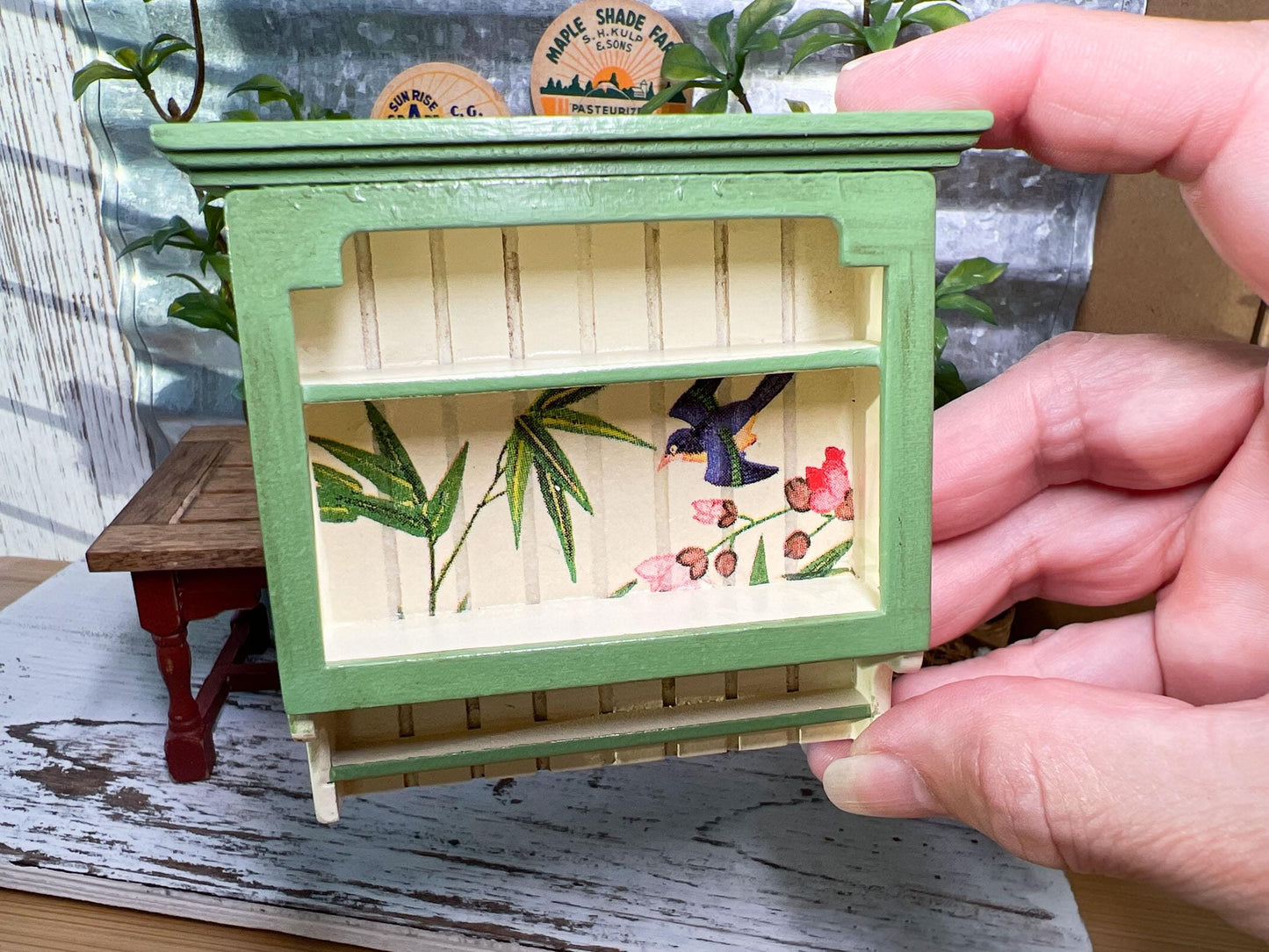 Dollhouse Miniature Wall Hanging Shelf – 1:12 Scale Yellow Wooden Shelf - A Charming Country-Style Shelf for Your Dollhouse Kitchen! __etsy:6681355551
