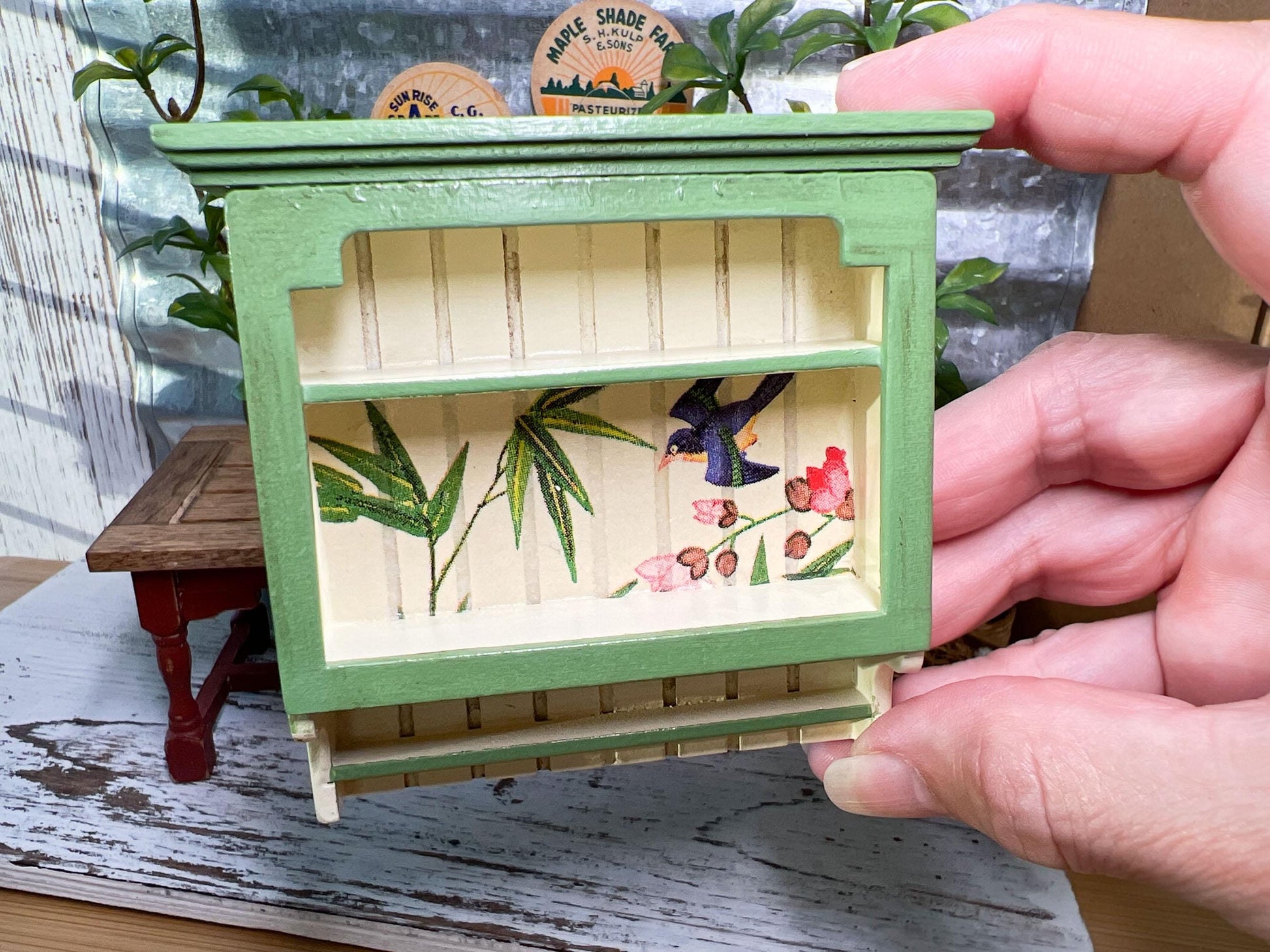 Dollhouse Miniature Wall Hanging Shelf – 1:12 Scale Yellow Wooden Shelf - A Charming Country-Style Shelf for Your Dollhouse Kitchen! __etsy:6681355551