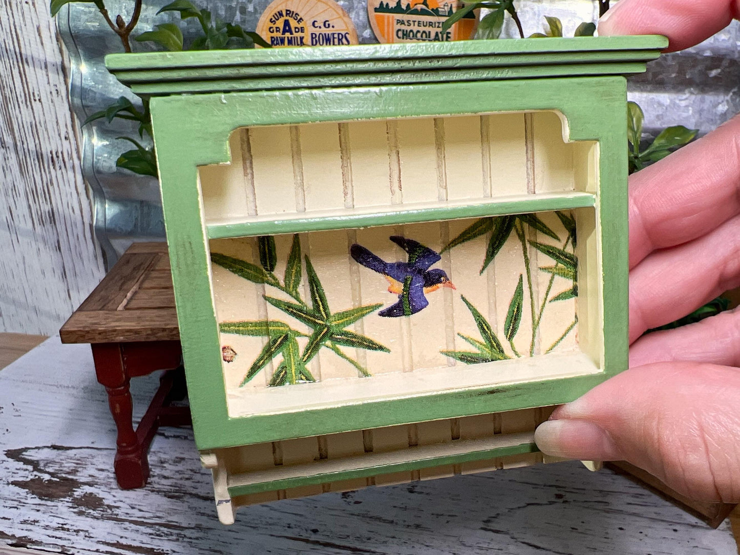 Dollhouse Miniature Wall Hanging Shelf – 1:12 Scale Yellow Wooden Shelf - A Charming Country-Style Shelf for Your Dollhouse Kitchen! __etsy:6681355585