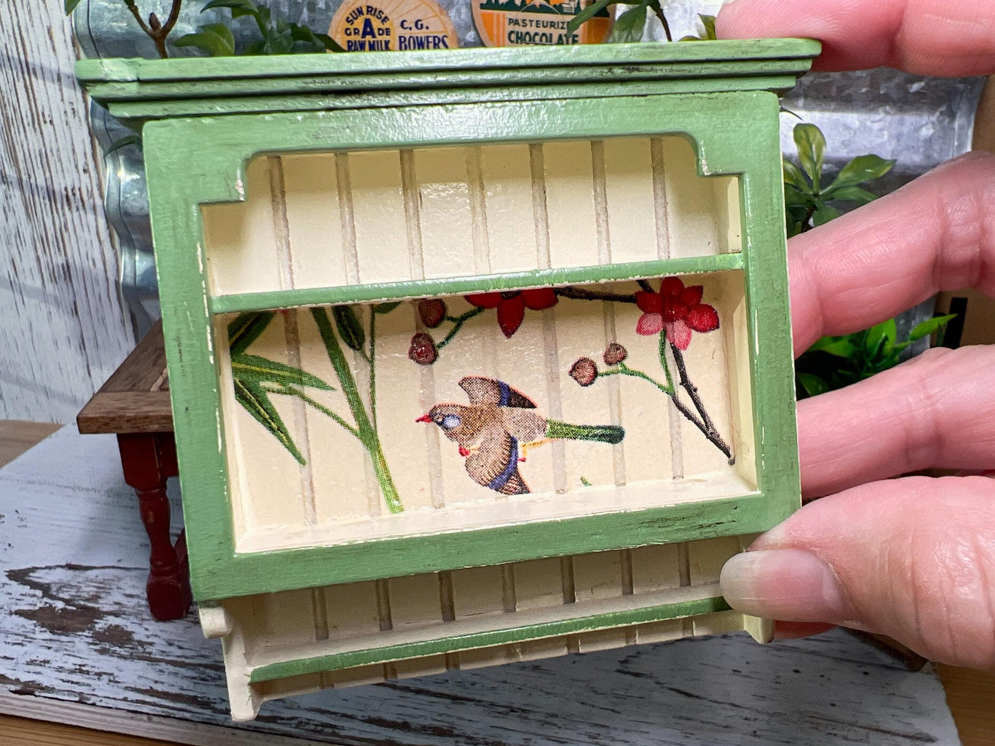 Dollhouse Miniature Wall Hanging Shelf – 1:12 Scale Yellow Wooden Shelf - A Charming Country-Style Shelf for Your Dollhouse Kitchen! __etsy:6633291140
