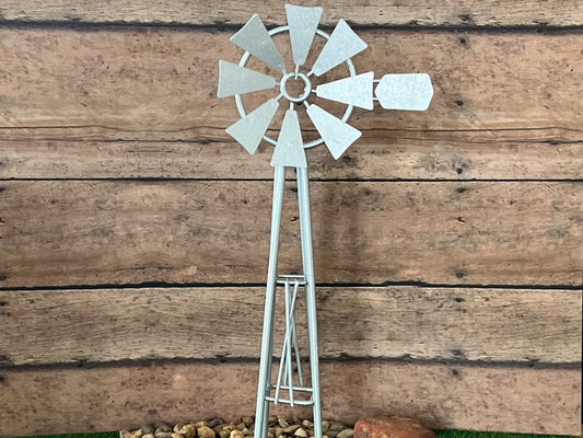 Dollhouse Miniature Windmill – 1:12 Scale Galvanized Metal Wind Pump | Rustic Dollhouse Yard | Farmhouse Accessory | Country Scene __etsy:5975107705