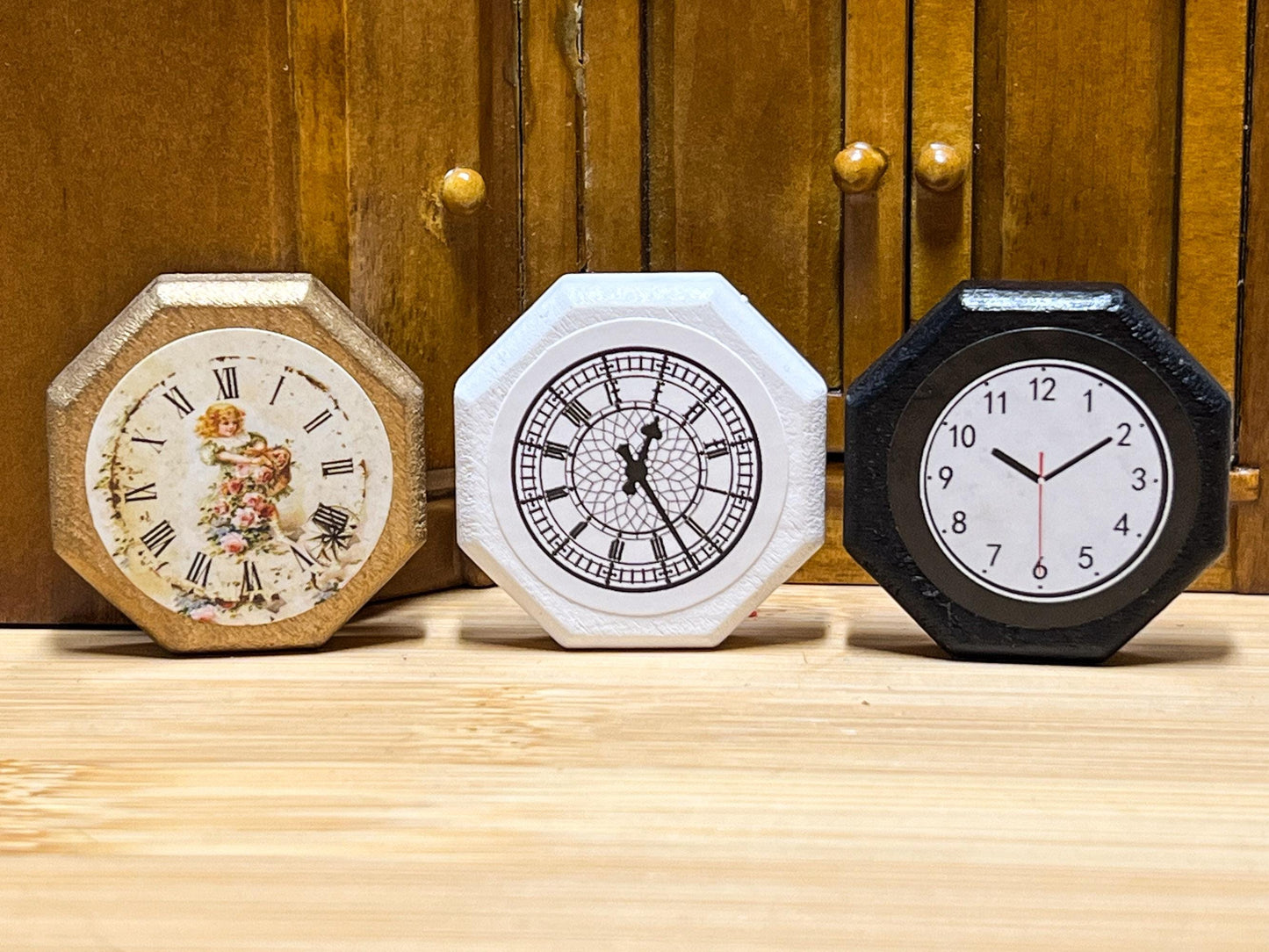 Dollhouse Miniature Wooden Wall Clock: Home/Office Decor (1 1/4") __etsy:6467372755