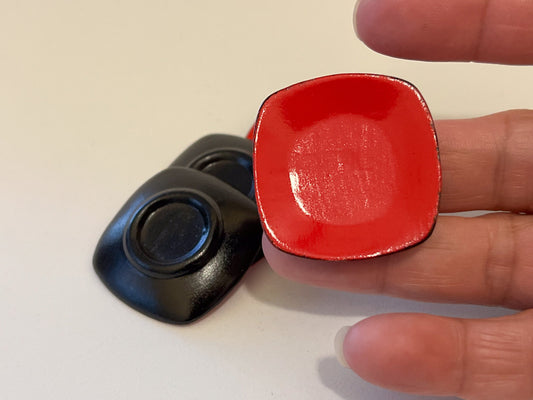 Dollhouse Miniature 4pc Square Red and Black Ceramic Plates, Dollhouse Square Red Dinner Plates, Dollhouse Black Dinnerware Plates __etsy:5838312252