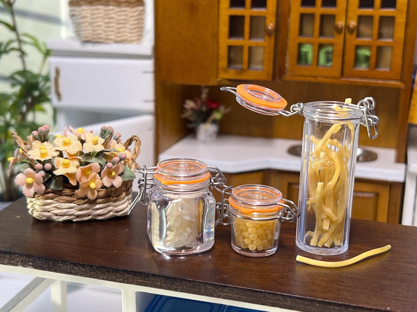 Dollhouse Pasta Jars 1:6 Scale – 3PC Miniature Sealable Transparent Dollhouse Kitchen Set __etsy:7774363369