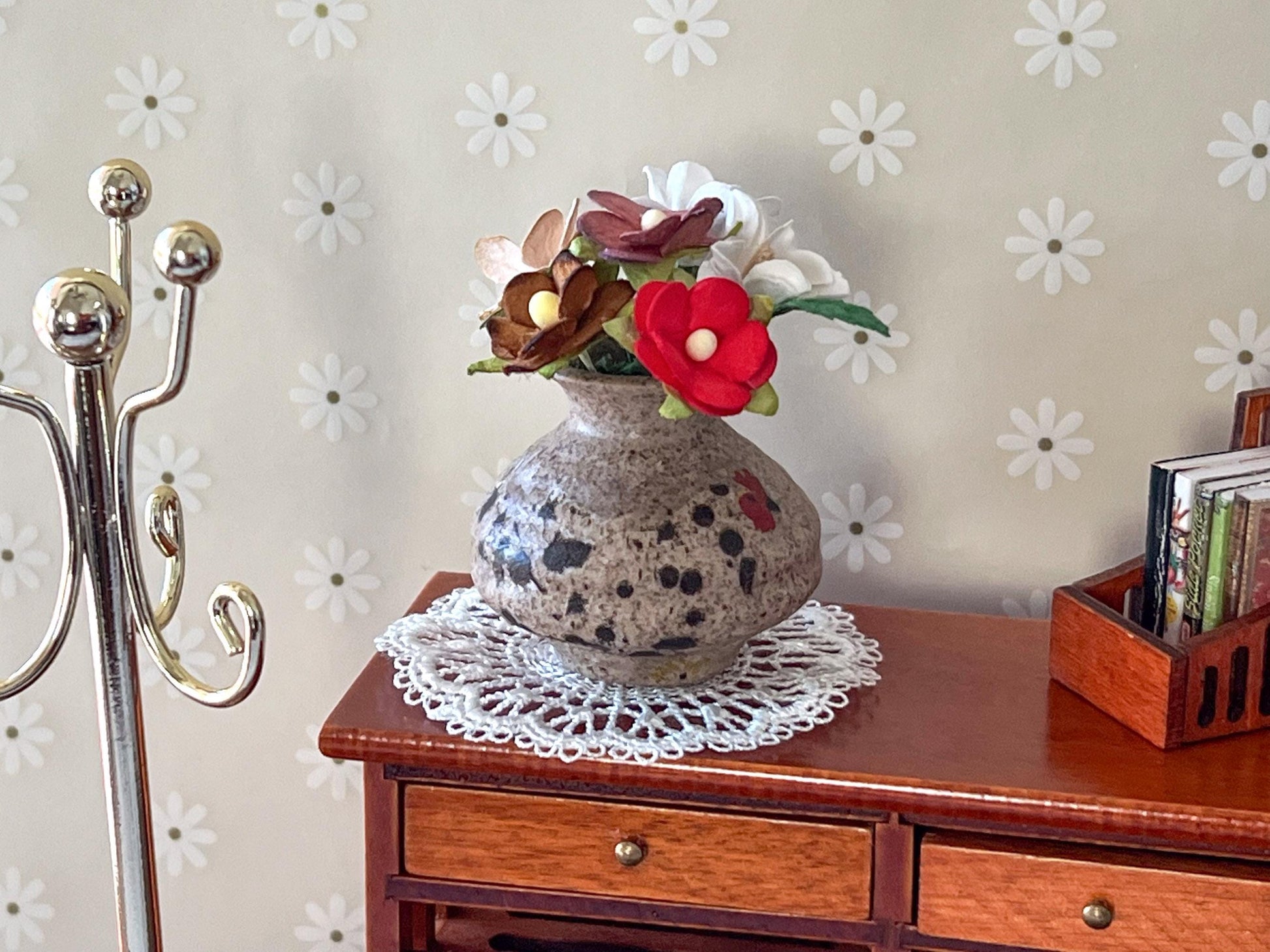 Dollhouse Stoneware Vase 1:6 Scale-Table Decor with Hen & Mulberry Paper Flowers __etsy:6937430810