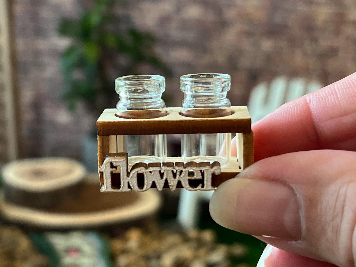Dollhouse Wooden Planter Box with Glass Jar,1:12 Scale - Dollhouse Garden Decor __etsy:7111722120