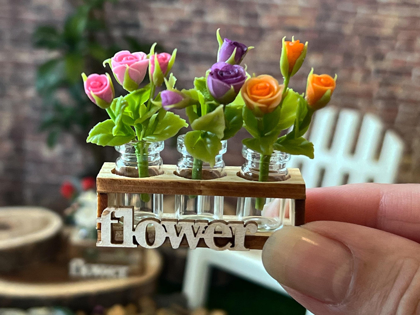 Dollhouse Wooden Planter Box with Glass Jar,1:12 Scale - Dollhouse Garden Decor __etsy:7159693565