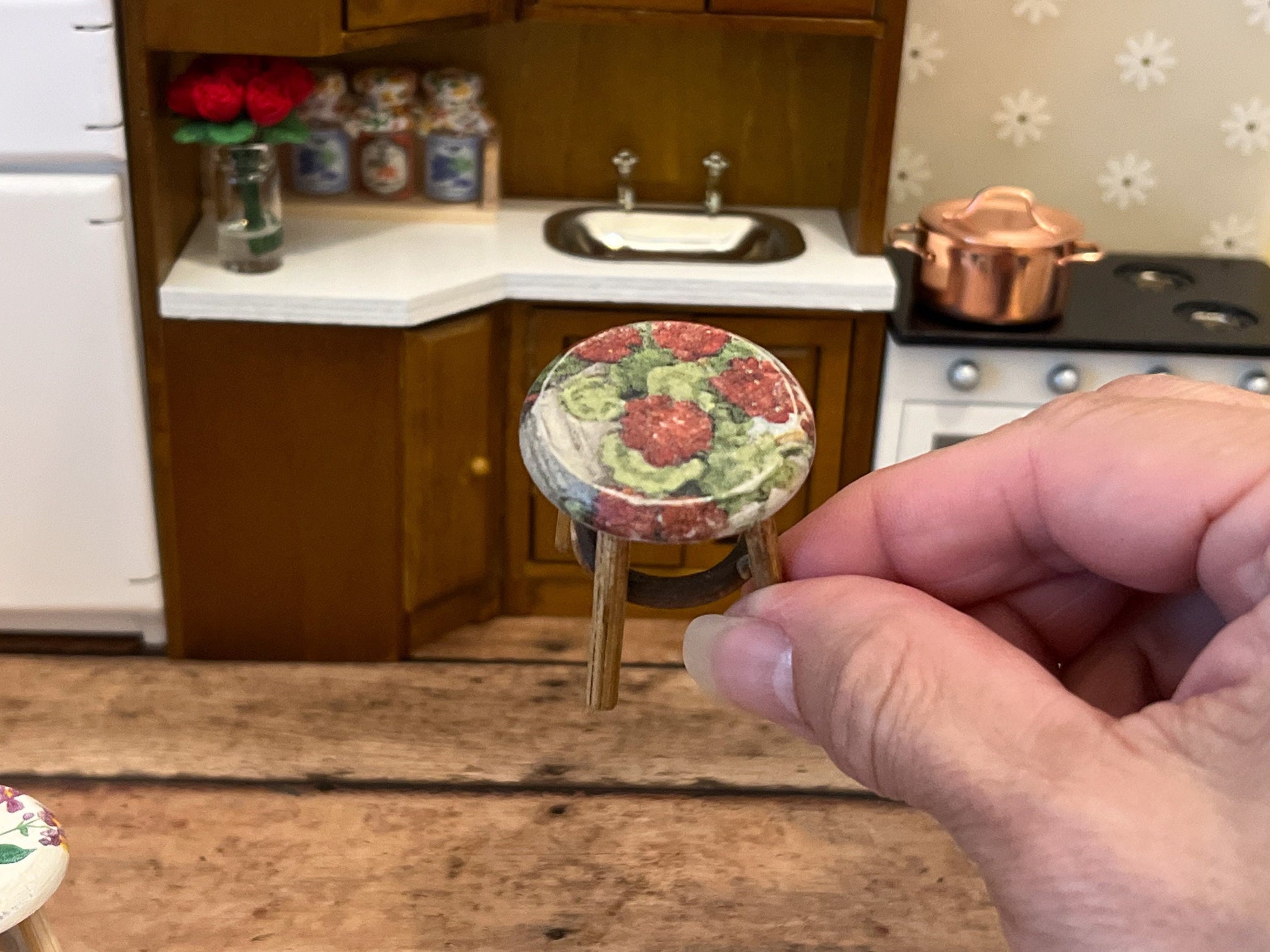 Handcrafted Miniature Round Stepping Stool – 1:12 Dollhouse Furniture __etsy:5671248296
