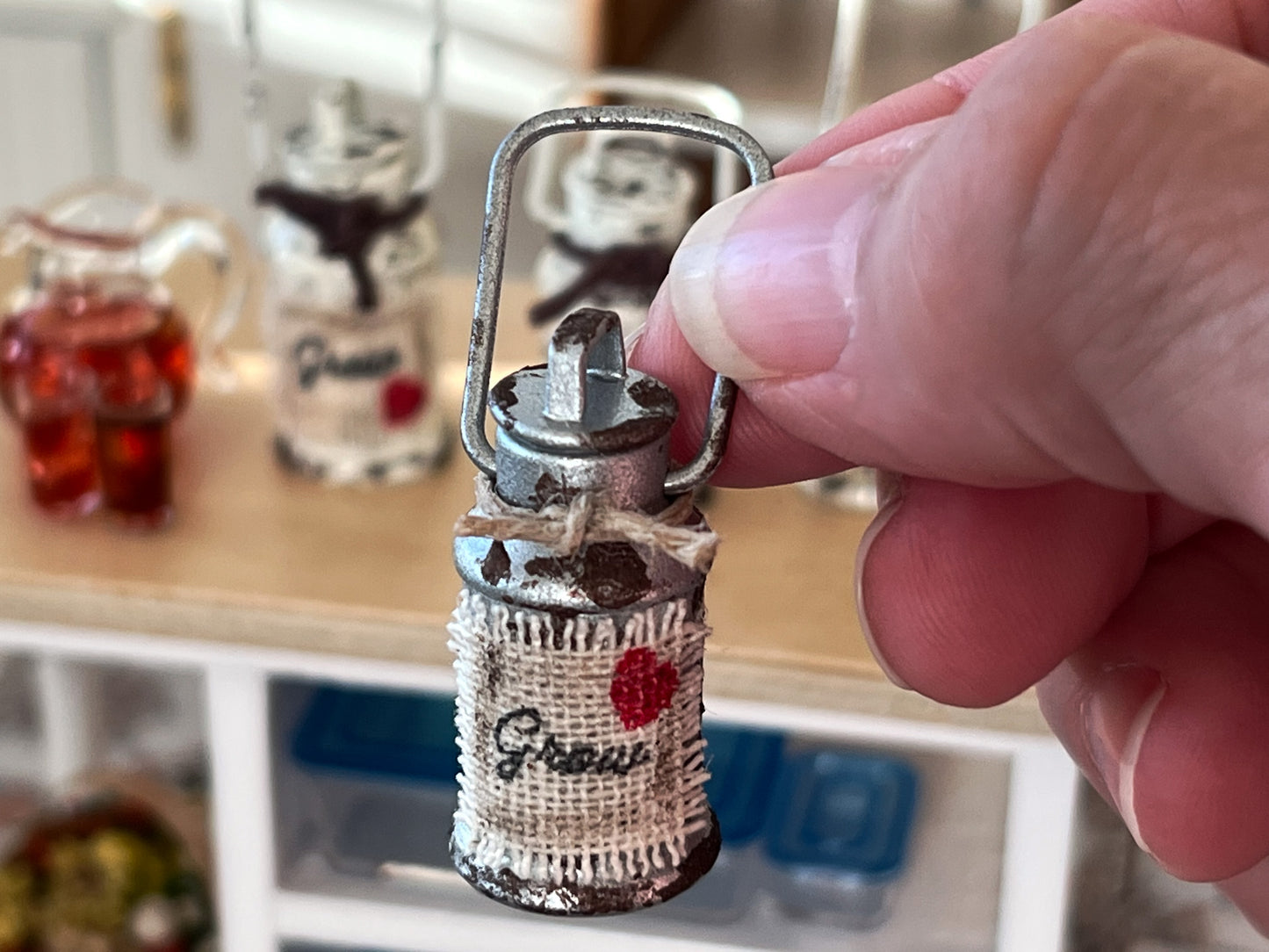 1:12 Scale Miniature Handcrafted Retro Farmhouse Milk Jug – Dollhouse Kitchen Porch Decor, Silver or White, 3 Designs