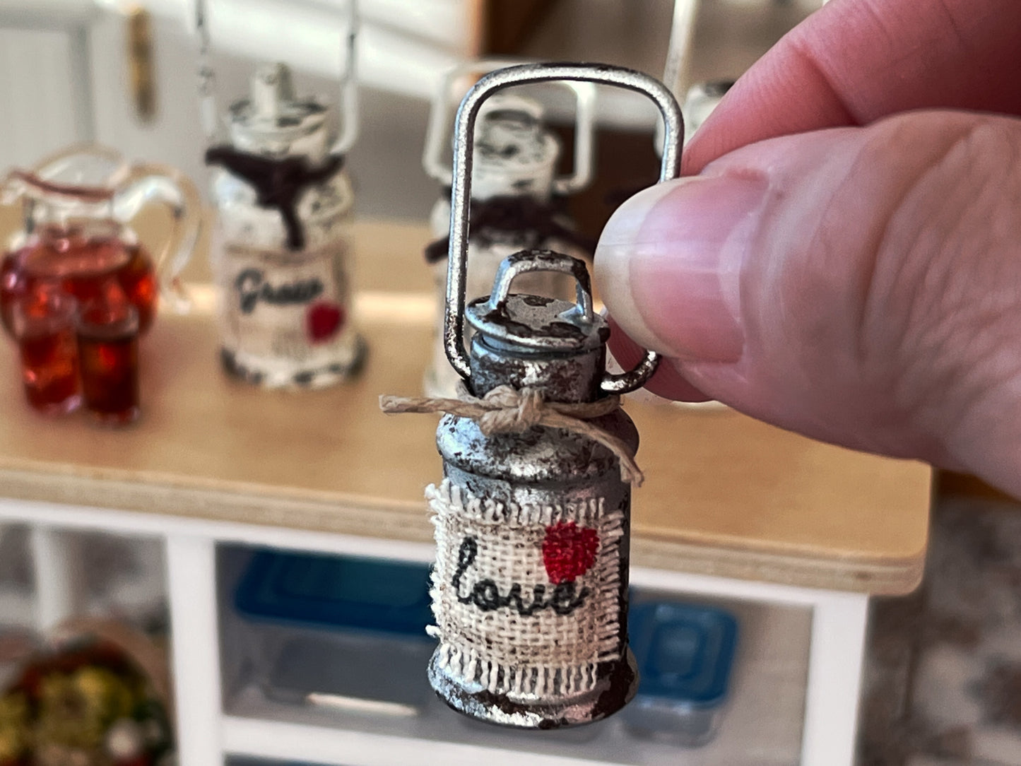 1:12 Scale Miniature Handcrafted Retro Farmhouse Milk Jug – Dollhouse Kitchen Porch Decor, Silver or White, 3 Designs