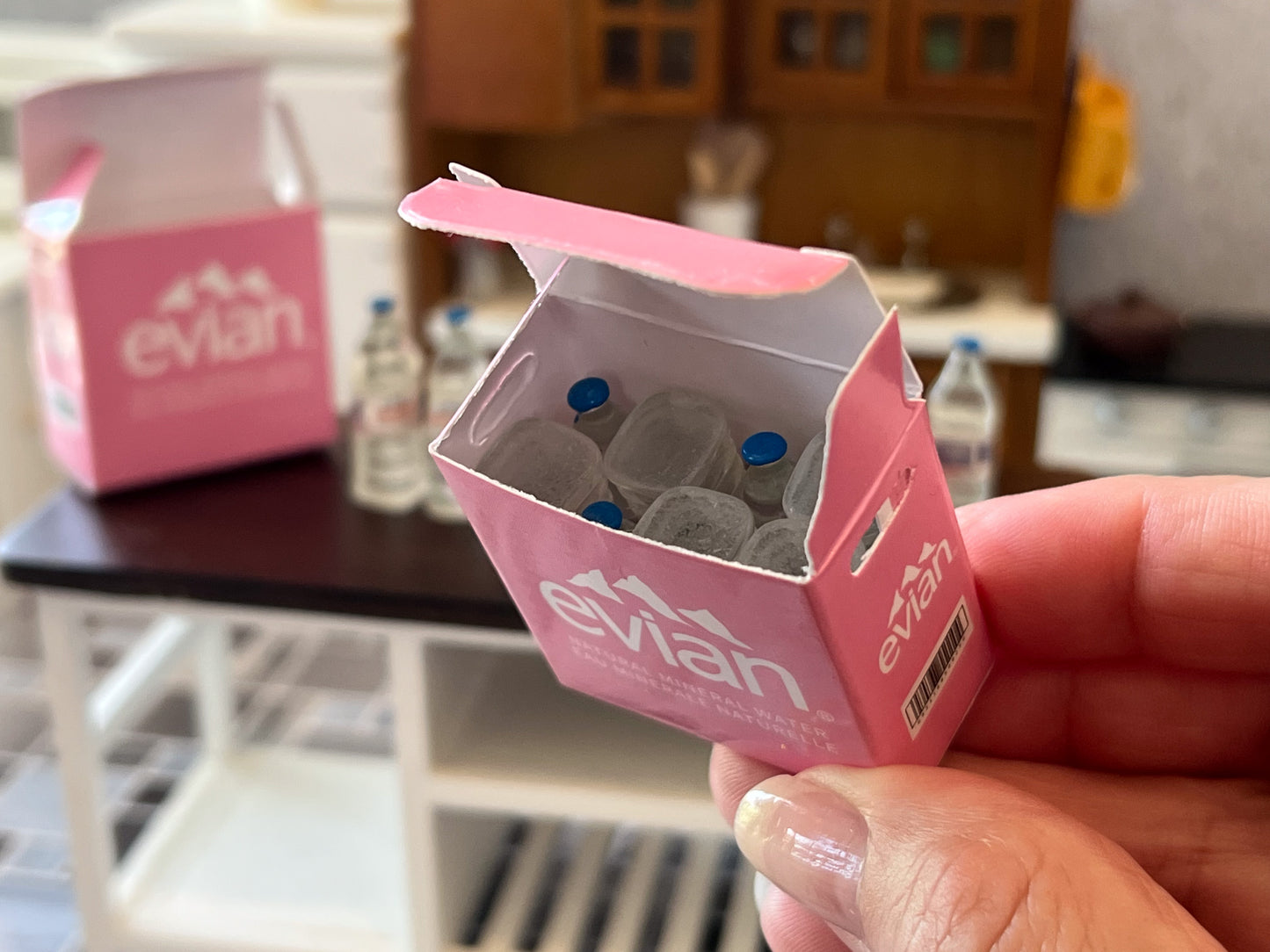 1:12 Scale Miniature Square Bottled Water Set – 8-Pack with Storage Box