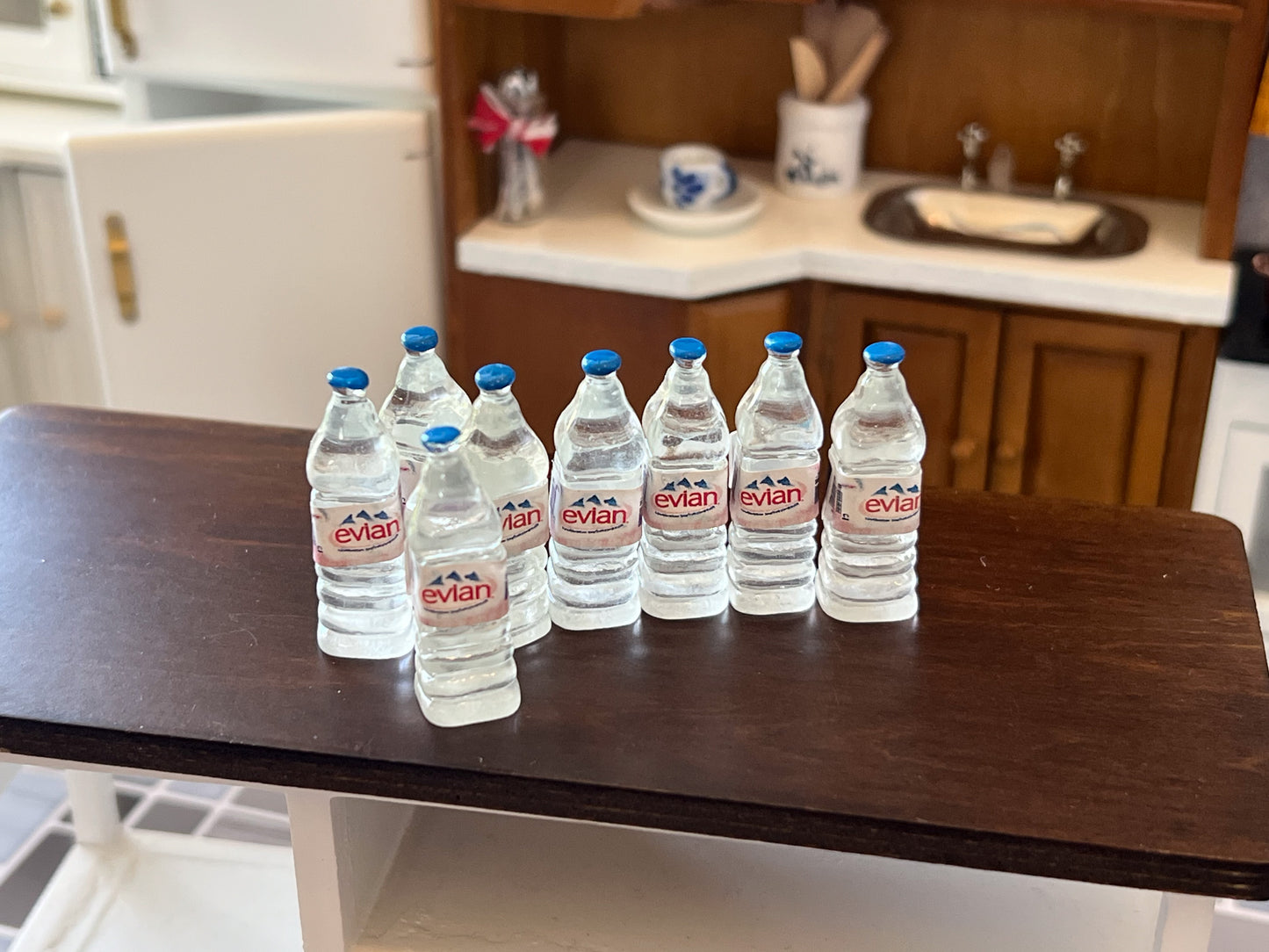 1:12 Scale Miniature Square Bottled Water Set – 8-Pack with Storage Box