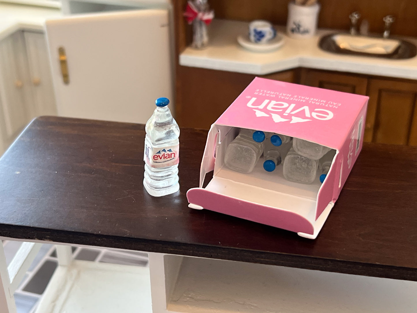 1:12 Scale Miniature Square Bottled Water Set – 8-Pack with Storage Box