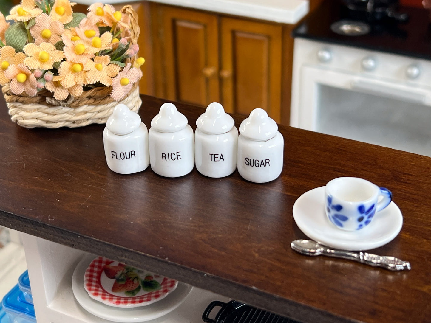 1:12 Miniature White Ceramic Kitchen Canister Set – 4 Pieces