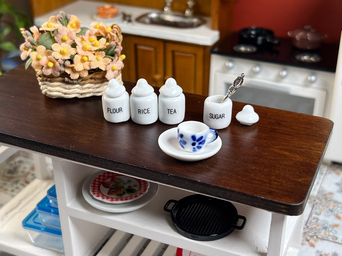1:12 Miniature White Ceramic Kitchen Canister Set – 4 Pieces