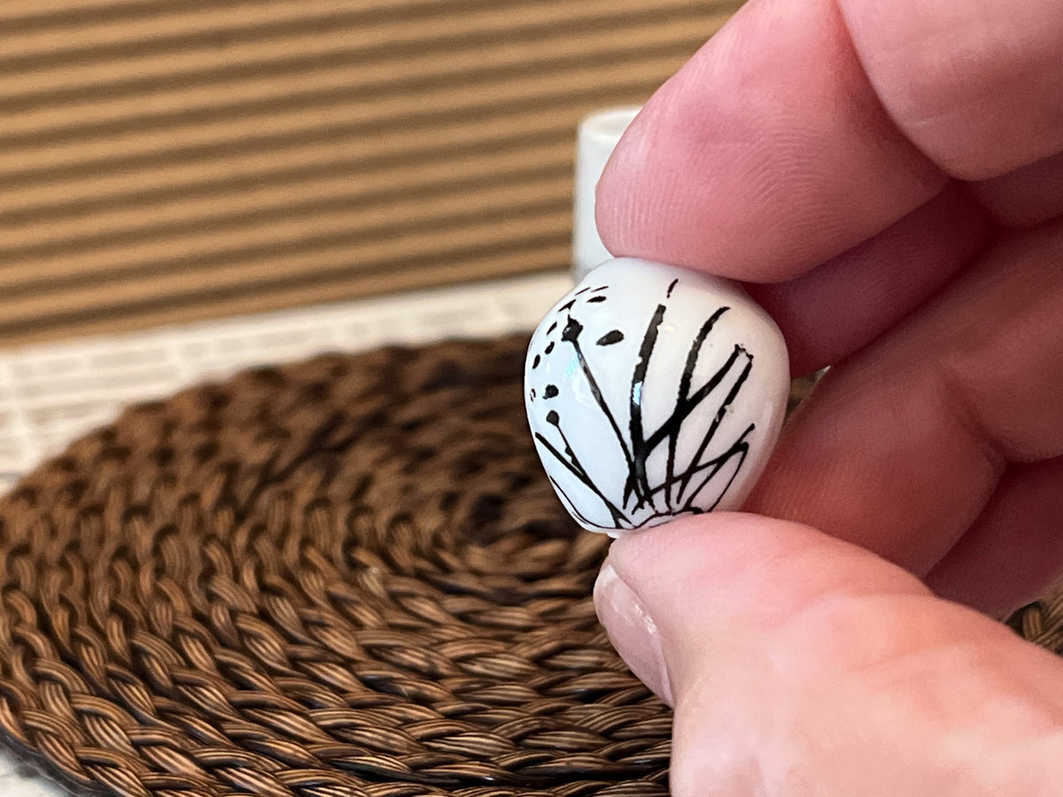 1:12 Scale Miniature White Ceramic Vases with Black Branch Design – Set of 3